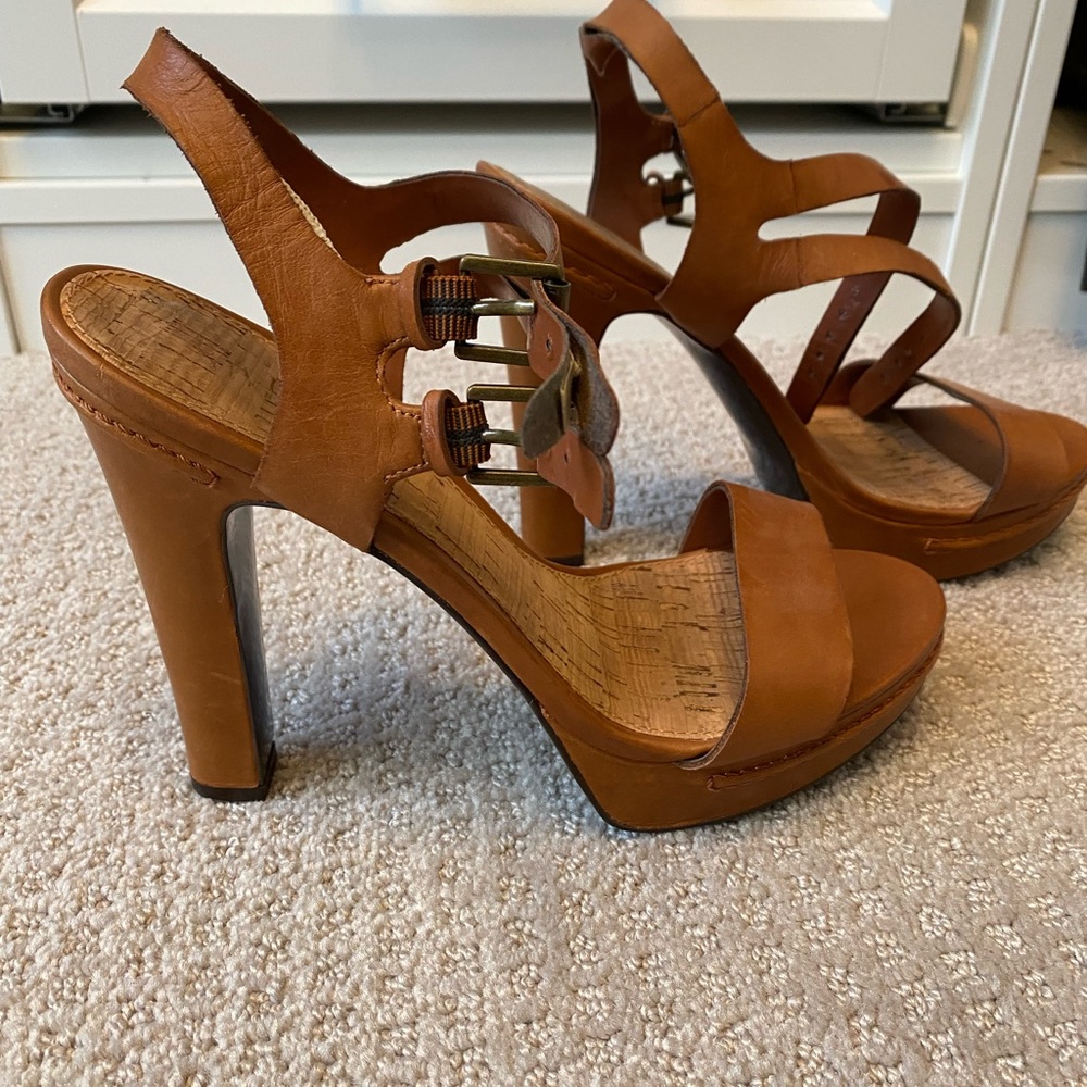 Worn once, strappy block heel pumps